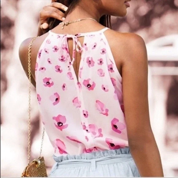 Cabi Poppy Floral Pink Halter Neck Tank Top Blouse Womens XS - Picture 2 of 6